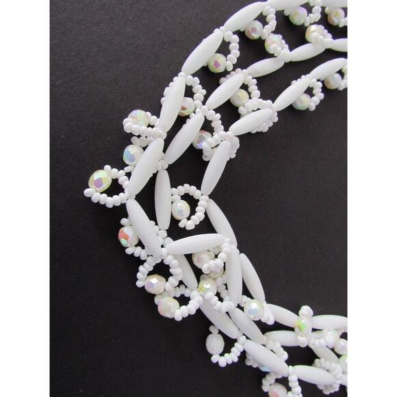 Vintage Layered Necklace Milk Glass Multi Beaded Loop - Picture 2 of 16